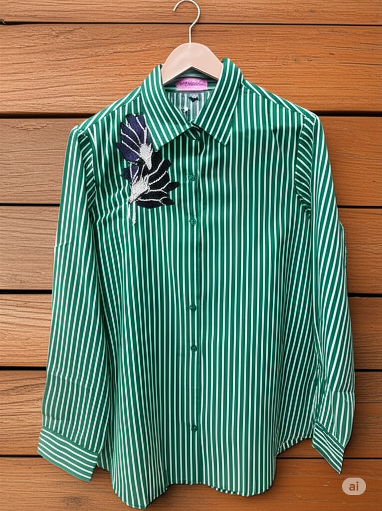 Emerald Pinstripe Embellished Shirt