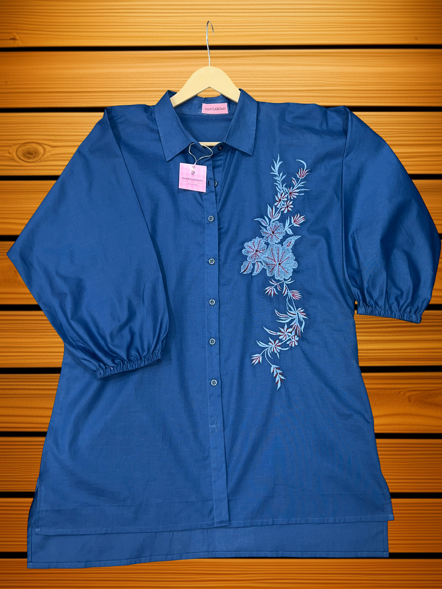 Indigo Floral Embroidered Tunic Shirt