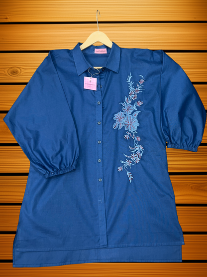 Indigo Floral Embroidered Tunic Shirt
