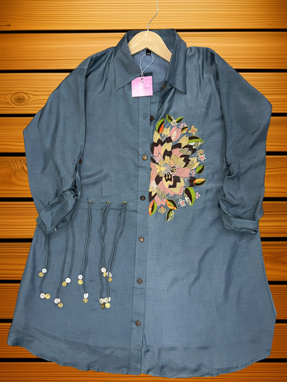 Floral Embroidered Coord set with Drawstring Detail
