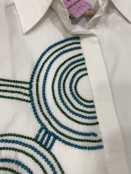 White Serene Circles Embroidered Dolman Shirt